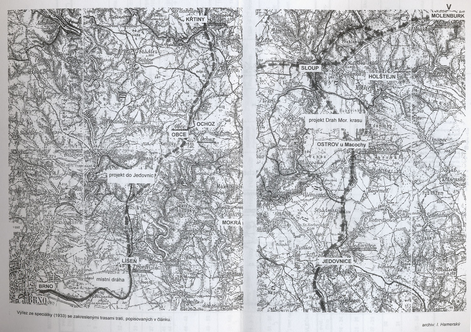 Mapa Líšeňské dráhy do Jedovnic Mapa Líšeňské dráhy do Jedovnic